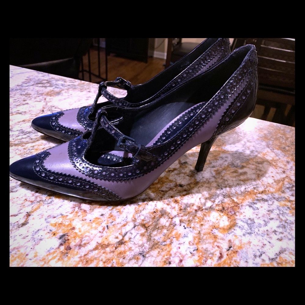Tory Burch navy and gray heels